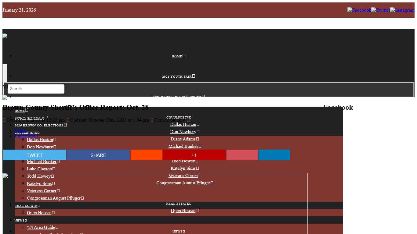 Brown County Sheriff's Office Report: Oct. 28 | Brownwood News